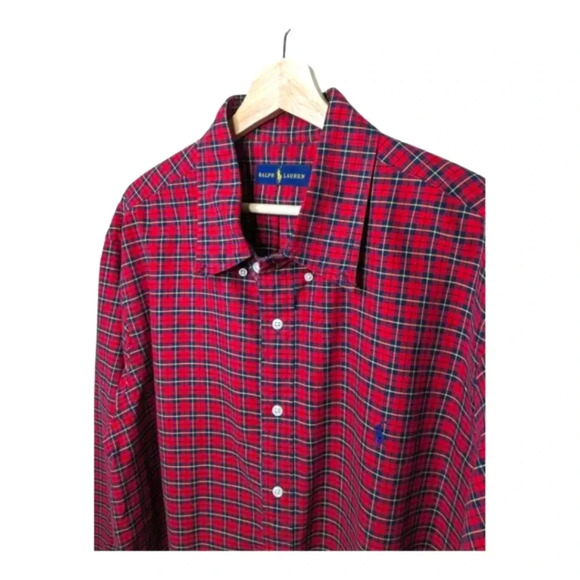 Ralph Lauren Red Plaid Mens Long Sleeve Button Down Shirt 100% Cotton Size XXL - Picture 10 of 13